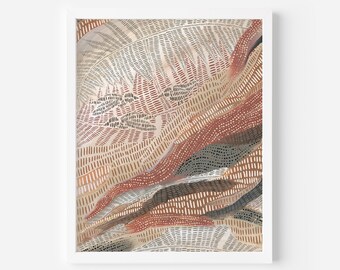 Boho Home Decor | Abstract Forest Illustration in Burnt Brown & Orange Botanical Modern Wall Art | "Boho Forest Scene" - Art Print or Canvas