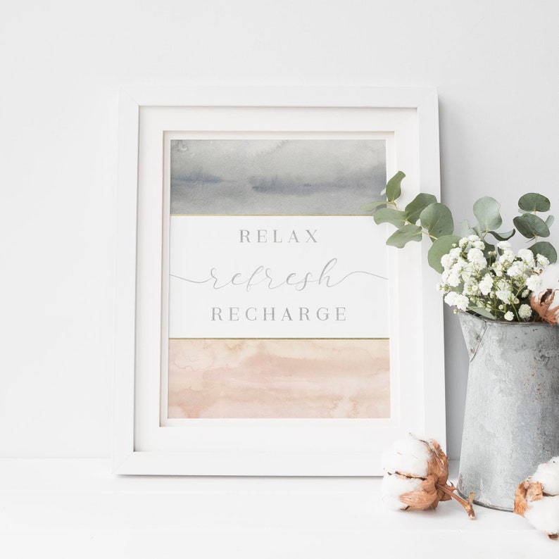 Spa Bathroom Wall Art Relax Refresh Recharge | Etsy