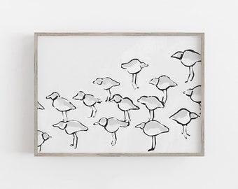Ufer-Regenbogen-Kunstwerk Küsten-Regenbogen-Dekor Moderne minimalistische Kunst Monochromer Strand | "Piping Plover" - Kunstdruck auf Leinwand