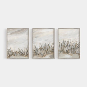 Beach Dune Art Sea Grass Painting Set Carolina Neutral Coastal Decor Triptych | "Dune Grass Botanicals" - Set of 3 - Art Prints or Canvases