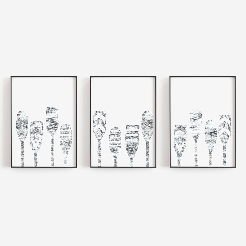 Lake House Decor Paddle Print Set Oar Modern Lakehouse Beach Coastal Triptych Lake House Oar Paddles Set of 3 Art Prints or Canvases image 7