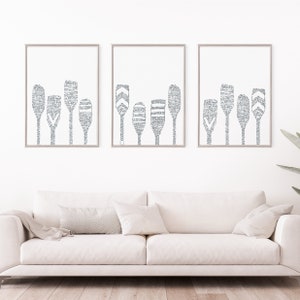 Lake House Decor Paddle Print Set Oar Modern Lakehouse Beach Coastal Triptych Lake House Oar Paddles Set of 3 Art Prints or Canvases image 2