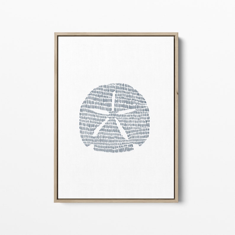 Modern Coastal Decor | Sand Dollar Art Print, Blue and White Minimalist Beach Artwork for Bathroom or Bedroom | "Minimalist Sand Dollar" image 6