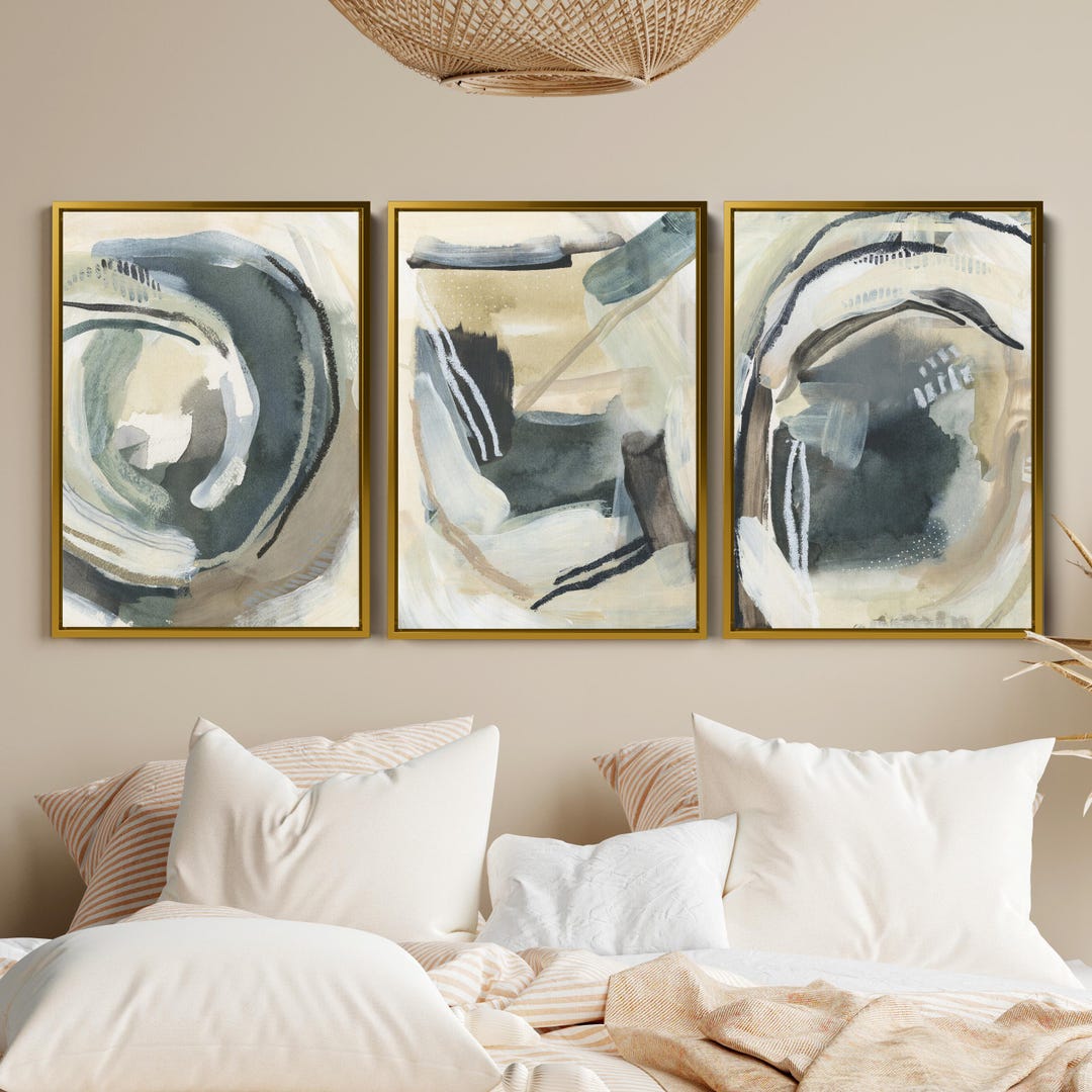 Abstract Paintings | Modern Print Set Triptych in Neutral Home Decor ...