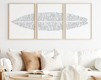 Surfboard Print Triptych | Modern Minimalist Dot Art for Beach House & Nursery Decor | "Modern Surfboard" - Set of 3 Art Prints or Canvases