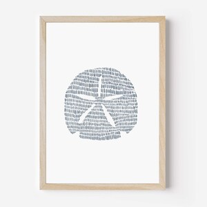 Modern Coastal Decor | Sand Dollar Art Print, Blue and White Minimalist Beach Artwork for Bathroom or Bedroom | "Minimalist Sand Dollar" image 3