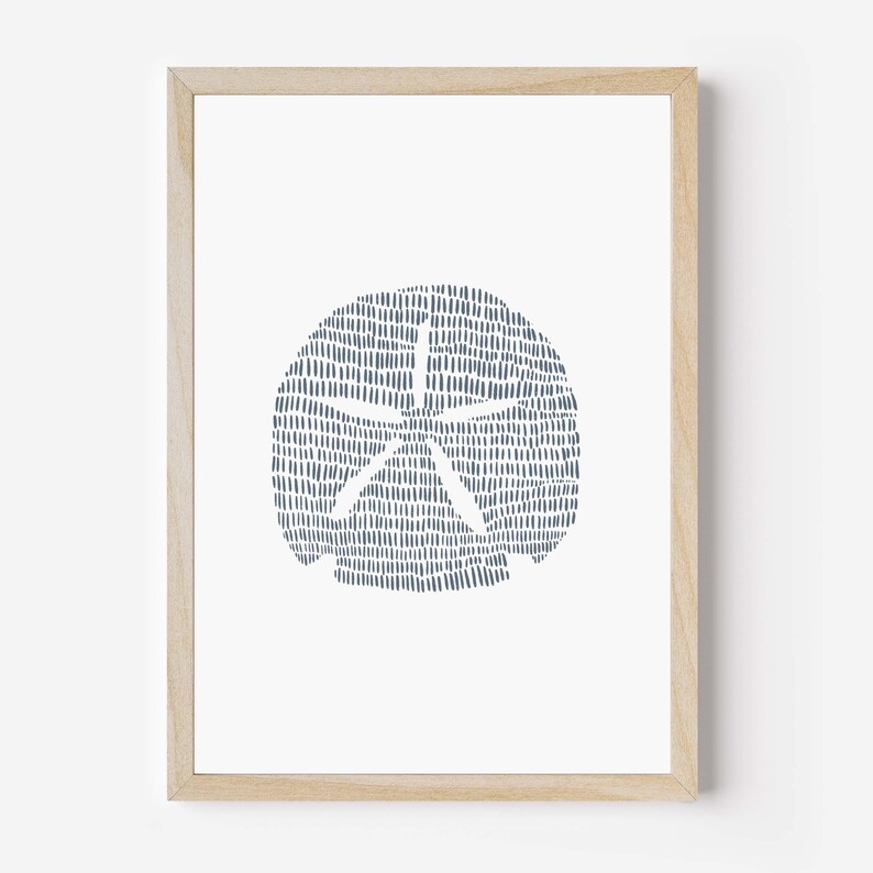 Modern Coastal Decor | Sand Dollar Art Print, Blue and White Minimalist Beach Artwork for Bathroom or Bedroom | "Minimalist Sand Dollar" image 3