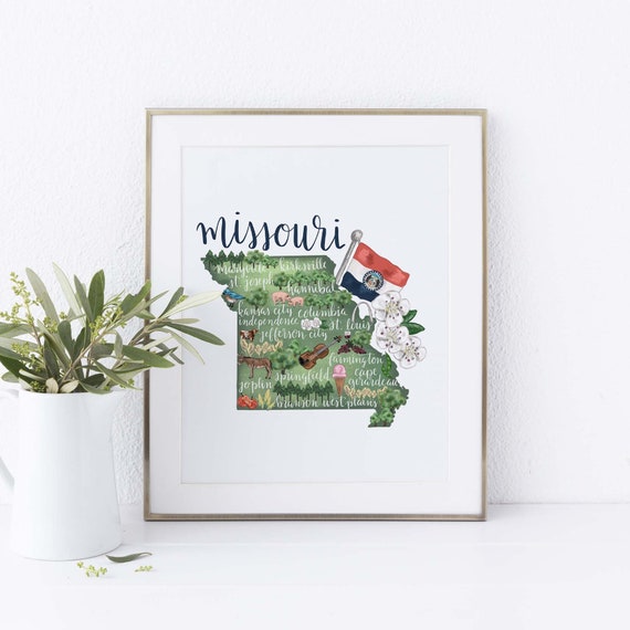 Missouri Map Home State Mizzou Gift Landmark MO Illustration | Etsy