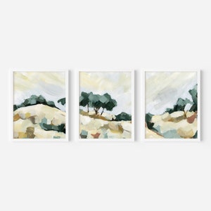 Landscape Painting Print Set Hillside Oak Tree Farmhouse Triptych | "Golden Hills" - Set of 3 - Art Prints or Canvases
