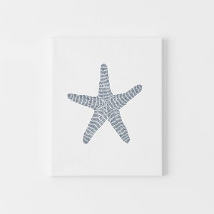 Starfish Wall Art Modern Coastal Nautical Decor Blue & White Sea Star Bathroom Beach Minimalist Starfish Art Print or Canvas image 3