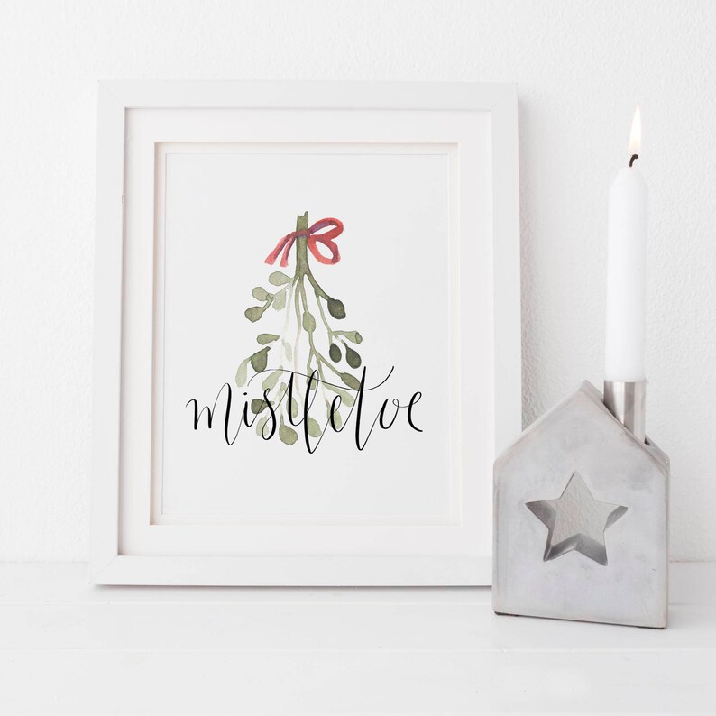 Christmas Mistletoe Modern Minimalist Holiday Decor Wall Art Etsy