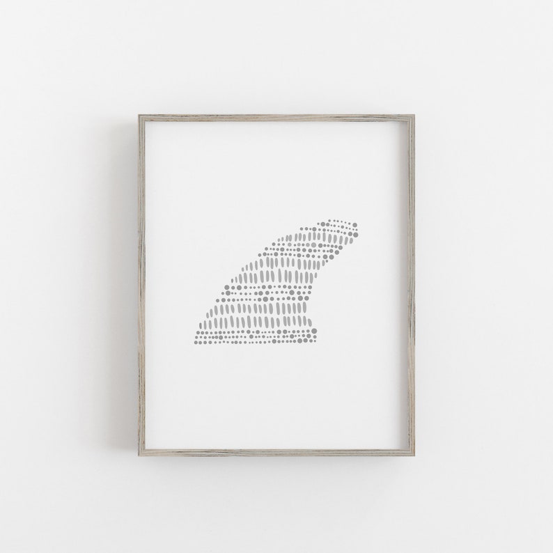 Surfer Art Nursery Decor Gray and White Modern Minimalist Beach House Coastal Wall Art Surfboard Fin, No. 1 Art Print or Canvas image 1