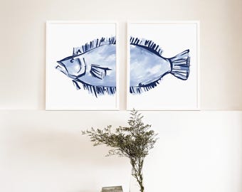 Coastal Flounder Fish Art | "Fluke Study Diptych – Set of 2" – Art Prints or Canvases