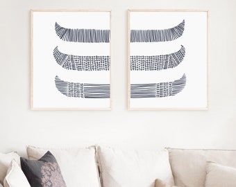 Lake Decor Lakehouse Artwork Canoe Set Modern Minimalist Wall Art | "Canoes in Circles Diptych" - Set of 2  - Art Prints or Canvases