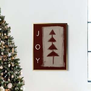 Joy Print | Red Christmas Art for Modern Farmhouse Holiday Decor in Scandinavian Style | &quot;Minimalist Christmas Joy&quot; – Art Print or Canvas