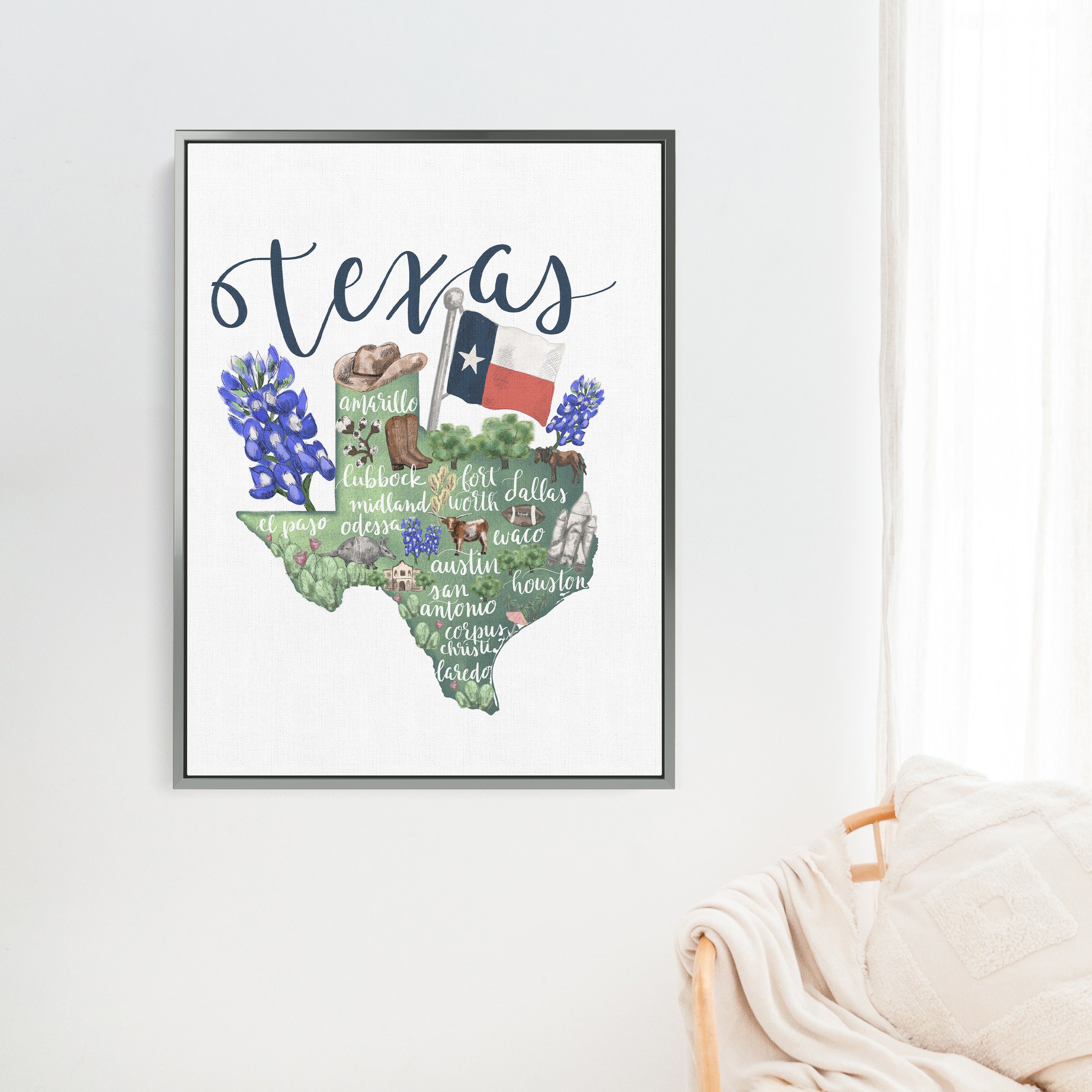 Buy Texas Print | State Map Artwork With Home State Drawing for