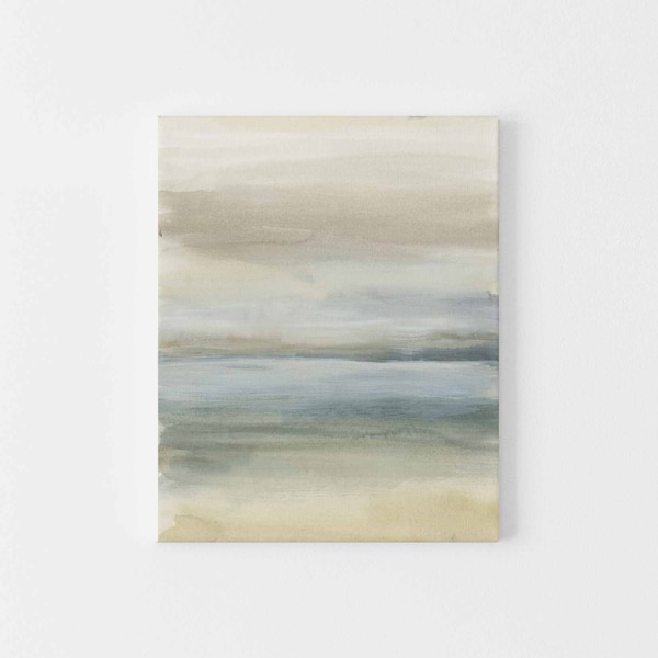 Neutral Coastal Art Modern Lake House Decor Beach Vertical Landscape Abstract Painting Wall Art | "Dusk in Summer" - Art Print or Canvas