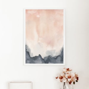 Watercolor Painting | Navy Blue and Blush Modern Abstract Jetty Home ...