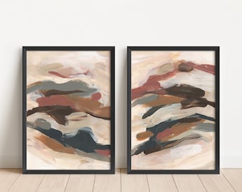 Earth Tone Modern Abstract Painting | Autumn Artwork for Contemporary Large Diptych | "November Mornings" - Set of 2 - Art Prints or Canvas