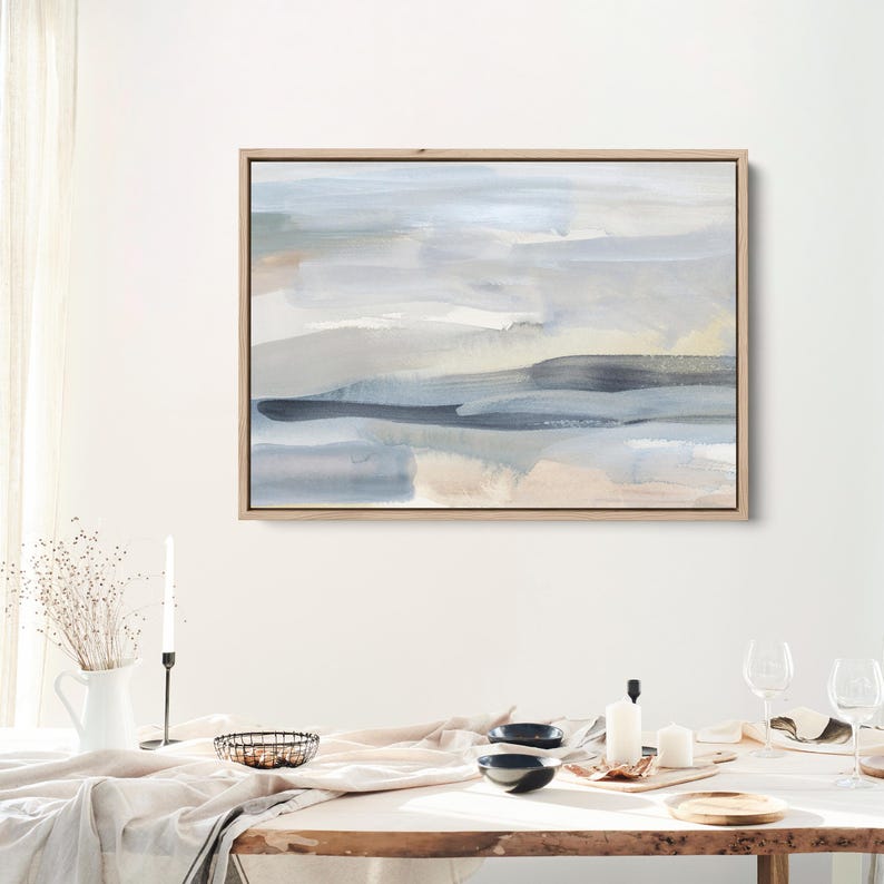 Beach Print Ocean Art | Statement Painting in Slate Blue and Tan for Coastal Landscape Wall Art | "The Minimal Coast" – Art Print or Canvas image 9