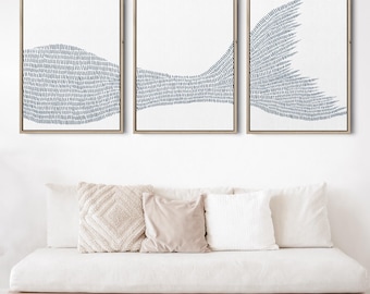 Mermaid Tail Print Triptych | Modern Nursery Decor for Little Girls Room | "Mermaid Illustration" - Set of 3 Art Prints or Canvases