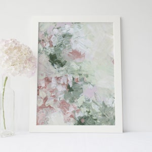 Pink and Sage Green Floral Abstract Art | Modern Farmhouse Painting Gift for Mom and Grandma Wall Art | "Morning Dust" - Art Print or Canvas