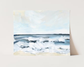 Ocean Wall Art Modern Coastal Decor Waves Crashing Painting Modern Beach Surf Seascape Wall Art | "Wave Depths, No. 2" - Art Print or Canvas