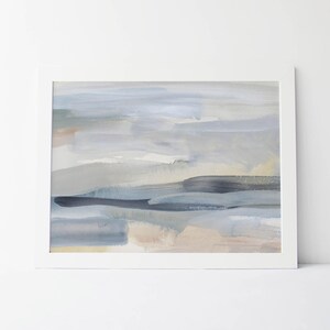 Beach Print Ocean Art | Statement Painting in Slate Blue and Tan for Coastal Landscape Wall Art | "The Minimal Coast" – Art Print or Canvas image 1