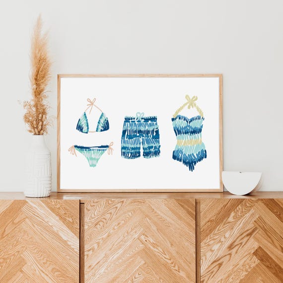 Beach Swimwear Wall Art Playful Coastal Print for Pool House or