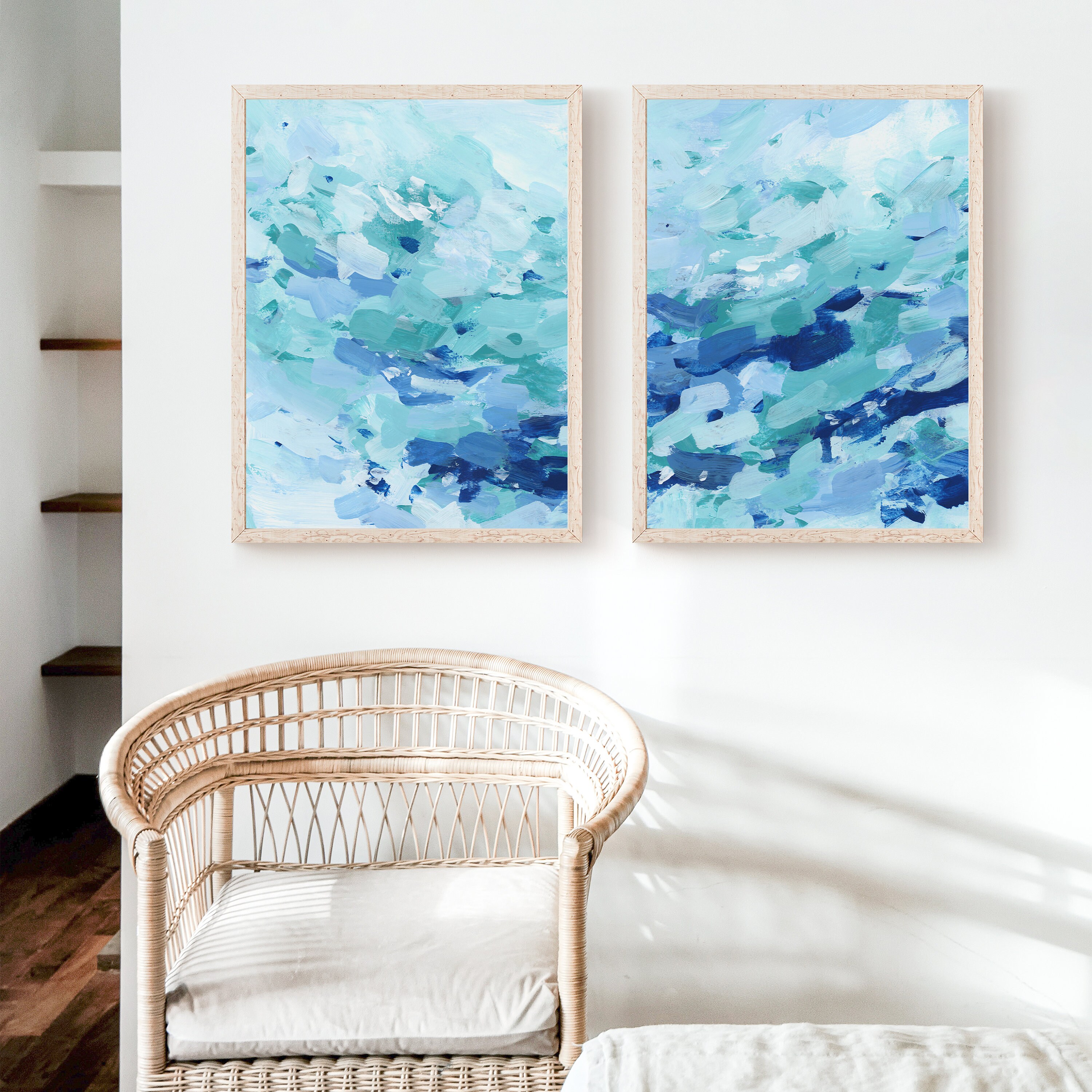 Abstract Painting Set | Blue & Turquoise Chic Coastal Decor