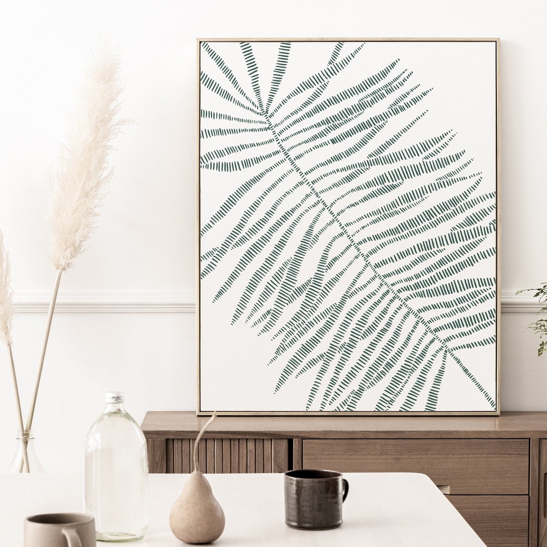 Palm Leaf Print | Tropical Decor Palm Frond in Green & White Botanical ...