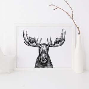 Moose Print Rustic Woodland Cabin Forest Animal Nursery Animal Head ...