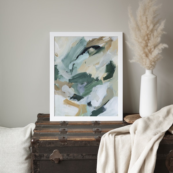 Abstract Painting | Neutral Green and Beige Tones for Contemporary Home Decor, Modern Wall Art | "Natural Course" - Art Print or Canvas
