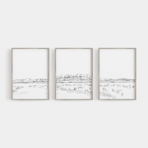 Low Country Print Set Salt Marsh Artwork Modern Minimalist Coastal Decor Triptych | "The Lowcountry" - Set of 3 - Art Prints or Canvases