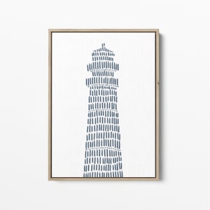 Lighthouse Print | Modern Nautical Decor Coastal Nursery in Slate Blue & White | &quot;Minimalist Lighthouse&quot; - Art Print or Canvas