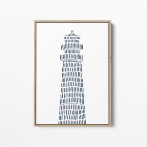 Lighthouse Print Modern Nautical Decor Coastal Nursery Slate Blue & White Wall Art | "Minimalist Lighthouse"  - Art Print or Canvas