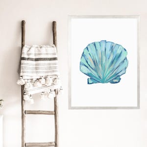 Turquoise Scallop Shell Art | Coastal Still-Life in Blue for Beach Bathroom or Bedroom Decor | &quot;Seashell Finds, No. 3&quot; – Art Print or Canvas