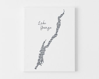 Lake George Print Lake Map Sign Modern Lakehouse Decor New York State Artwork Minimalist Wall Art | "Lake George Map" - Art Print or Canvas