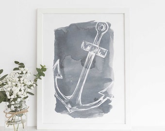 Anchor Wall Art Print Nautical Home Decor Beach House Art | "Watercolor Anchor Illustration" - Art Print or Canvas