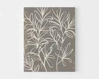 Floral Wall Art Autumnal Botanical Decor Grey Beige Modern Farmhouse Country Home Wall Art | "Florals on Gray, No. 2" - Art Print or Canvas