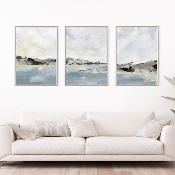 Coastal Art Beach Scene Seascape Painting Shore Print Coastline Scene Lake Decor Triptych | "Sea Scene" - Set of 3 - Art Prints or Canvases