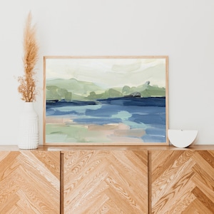 Lake Abstract Wall Art | Modern Lakehouse Decor for Lakefront Living Room | &quot;The Lake Cove, No. 2&quot; - Art Print or Canvas