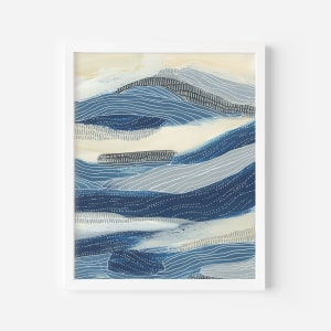 Beach Underwater Painting Ocean Artwork Blue and Cream Modern Coastal Wall Art Decor | "Current Flow, No. 2" - Art Print or Canvas