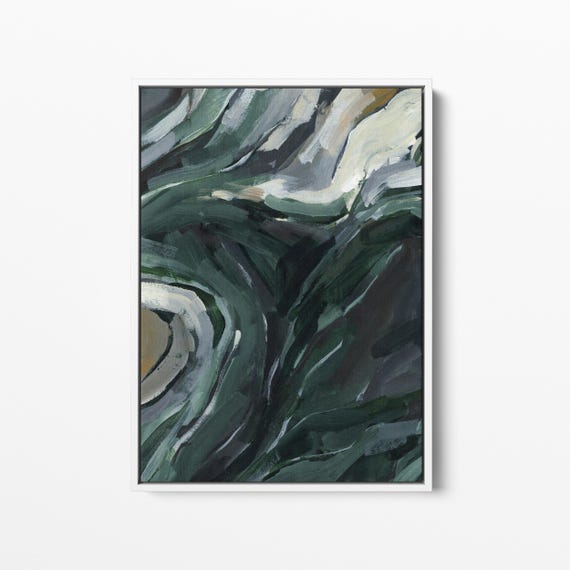 Green Abstract Art | Modern Painting in Dark Green, Beige & Gray for Contemporary Forest Wall Decor | "Undergrowth" - Art Print or Canvas