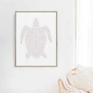 Kunst onechte zeeschildpad | Modern minimalistisch boho-kustdecor voor strandhuis | "Geweven illustratie zeeschildpad": kunstdruk of canvas