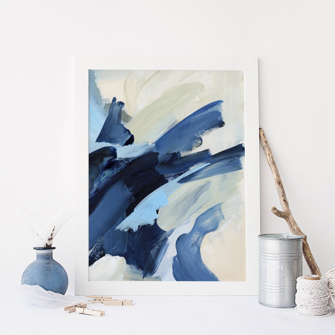 Abstract Painting Ocean Blue and White Nautical Contemporary Etsy