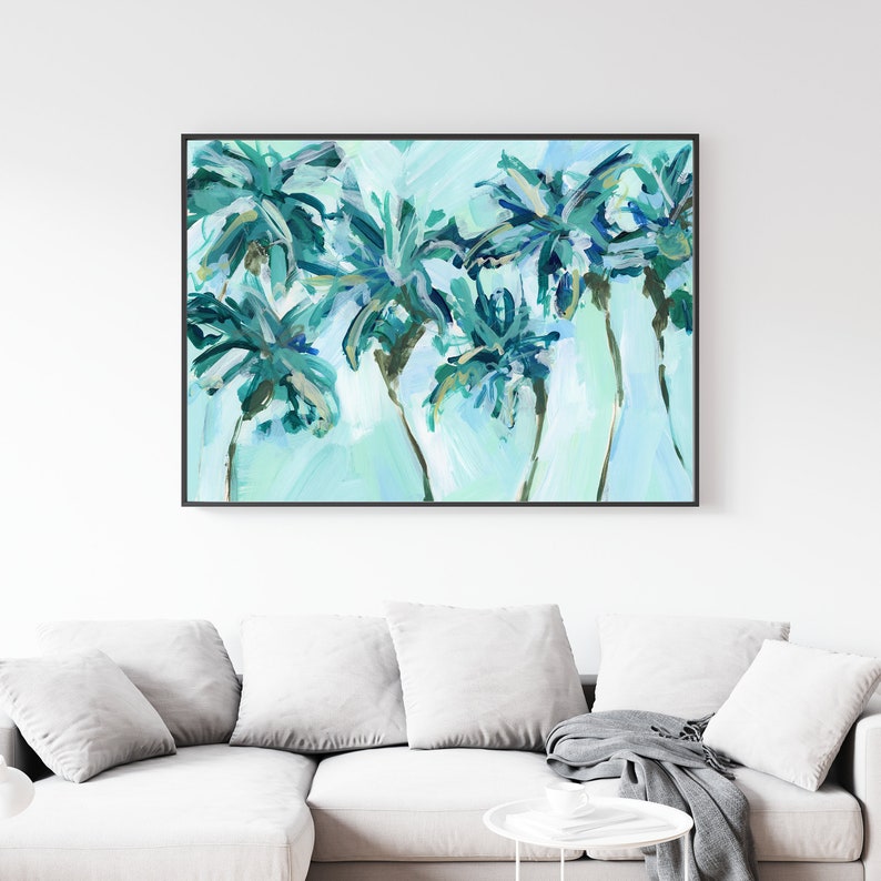 Tropical Palm Tree Painting Modern Beach Decor Blue Mint - Etsy