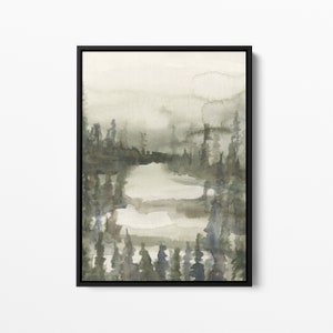 Tree Line Print Misty Forest Painting Fir Pine Tree Fog Giclee Wall Art | "Forest Watercolor Landscape, No. 1" - Art Print or Canvas