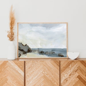 Coastal Wall Art | Seashore Painting in Neutral Tones for Beach House Decor & Modern Seascape Art | "Morning Shoals" – Art Print or Canvas