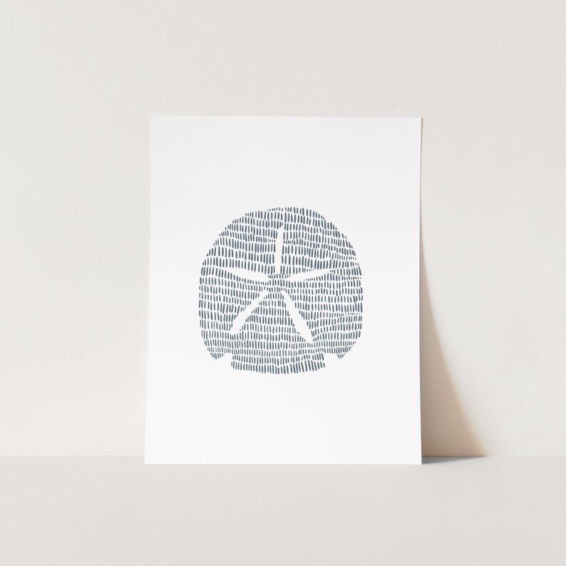 Modern Coastal Decor | Sand Dollar Art Print, Blue and White Minimalist Beach Artwork for Bathroom or Bedroom | "Minimalist Sand Dollar" image 7